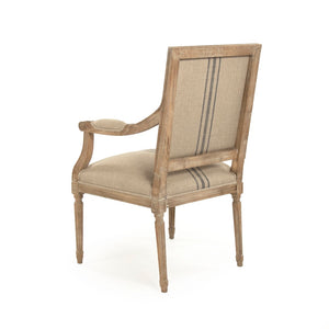 Louis Arm Chair Limed Grey Oak, Khaki Linen with Blue Stripe B008 E272 A033 Blue Stripe Zentique