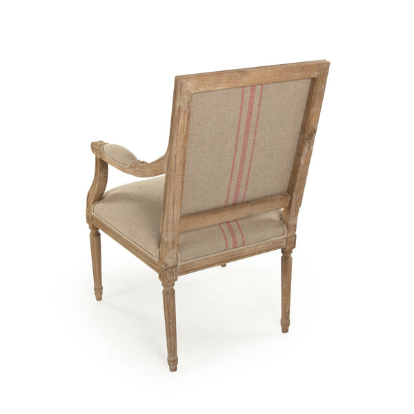 Louis Arm Chair Limed Grey Oak, Khaki Linen with Red Stripe B008 E272 A034 Red Stripe Zentique