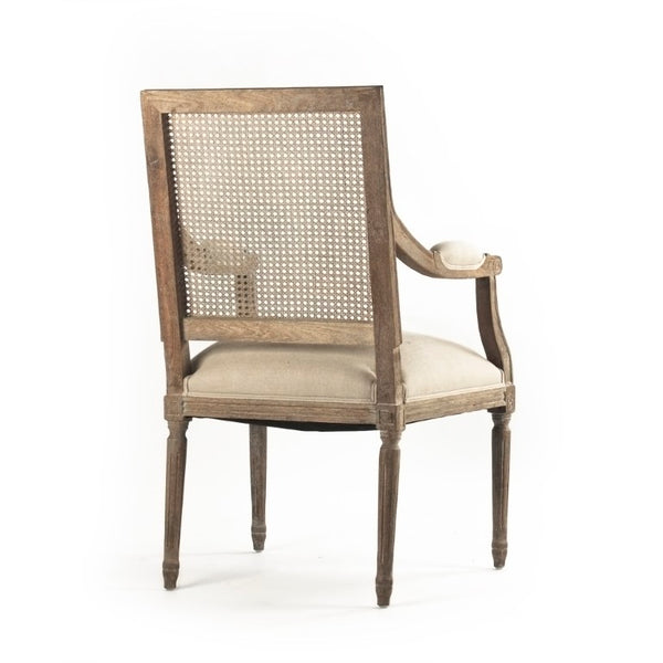 Zentique Louis Arm Chair with Oak Frame, Woven Cane Back & Linen Seat — Classic Comfort for Dining Rooms B008 Cane E272 A003
