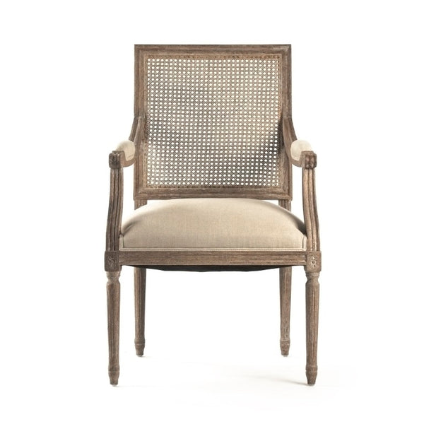 Zentique Louis Arm Chair with Oak Frame, Woven Cane Back & Linen Seat — Classic Comfort for Dining Rooms B008 Cane E272 A003
