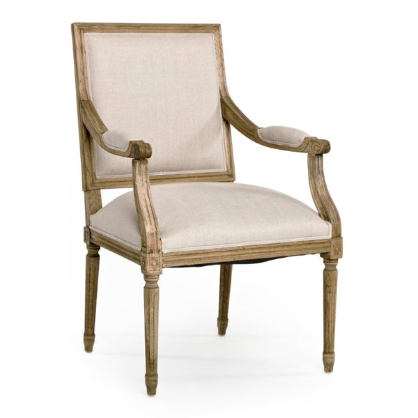 Zentique Louis Arm Chair — Solid Oak Frame with Breathable Linen Upholstery, Ergonomic Comfort & Timeless Style Natural Oak, Natural Linen B008 E255 A003