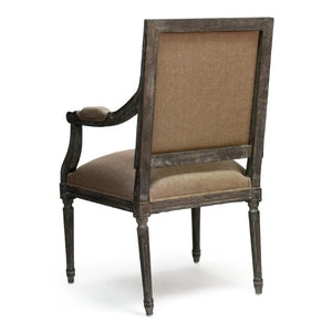 Zentique Louis Arm Chair — Solid Oak Frame with Breathable Linen Upholstery, Ergonomic Comfort & Timeless Style Limed Charcoal Oak, Copper Linen B008 E271 A006