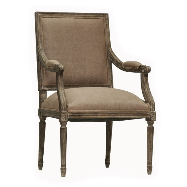Zentique Louis Arm Chair — Solid Oak Frame with Breathable Linen Upholstery, Ergonomic Comfort & Timeless Style Limed Charcoal Oak, Copper Linen B008 E271 A006