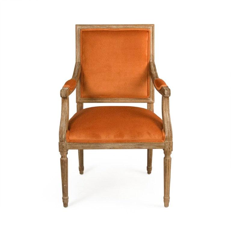 Zentique Louis Arm Chair with Solid Oak Frame and Plush Velvet Upholstery — Timeless Comfort & Elegance Limed Grey Oak, Clementine Velvet B008 E272 11505