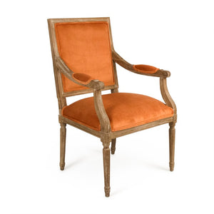 Zentique Louis Arm Chair with Solid Oak Frame and Plush Velvet Upholstery — Timeless Comfort & Elegance Limed Grey Oak, Clementine Velvet B008 E272 11505
