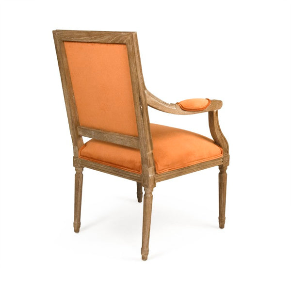 Zentique Louis Arm Chair with Solid Oak Frame and Plush Velvet Upholstery — Timeless Comfort & Elegance Limed Grey Oak, Clementine Velvet B008 E272 11505