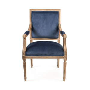 Zentique Louis Arm Chair with Solid Oak Frame and Plush Velvet Upholstery — Timeless Comfort & Elegance Limed Grey Oak, Blue Velvet B008 E272 11905