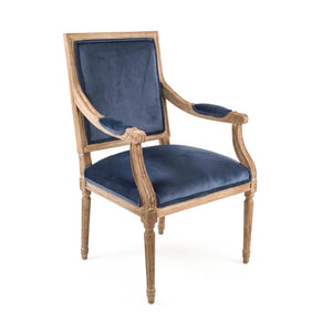 Zentique Louis Arm Chair with Solid Oak Frame and Plush Velvet Upholstery — Timeless Comfort & Elegance Limed Grey Oak, Blue Velvet B008 E272 11905