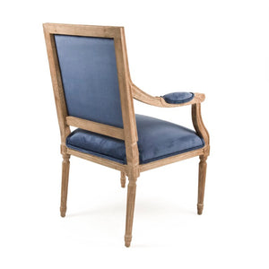 Zentique Louis Arm Chair with Solid Oak Frame and Plush Velvet Upholstery — Timeless Comfort & Elegance Limed Grey Oak, Blue Velvet B008 E272 11905