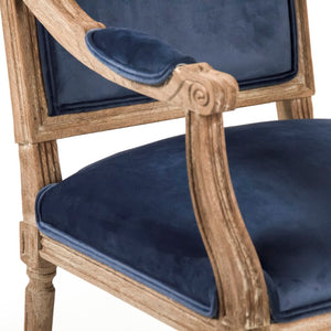 Zentique Louis Arm Chair with Solid Oak Frame and Plush Velvet Upholstery — Timeless Comfort & Elegance Limed Grey Oak, Blue Velvet B008 E272 11905