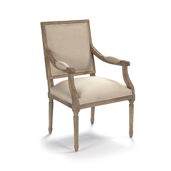 Zentique Louis Arm Chair — Solid Oak Frame with Breathable Linen Upholstery, Ergonomic Comfort & Timeless Style Limed Grey Oak, Natural Linen B008 E272 A003