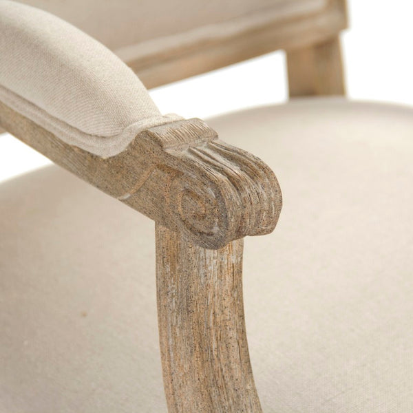 Zentique Louis Arm Chair — Solid Oak Frame with Breathable Linen Upholstery, Ergonomic Comfort & Timeless Style Limed Grey Oak, Natural Linen B008 E272 A003