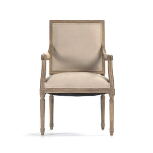 Zentique Louis Arm Chair — Solid Oak Frame with Breathable Linen Upholstery, Ergonomic Comfort & Timeless Style Limed Grey Oak, Natural Linen B008 E272 A003