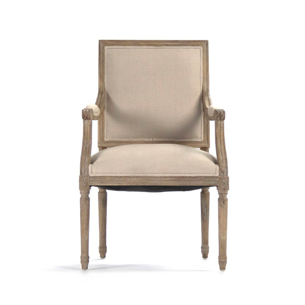 Zentique Louis Arm Chair — Solid Oak Frame with Breathable Linen Upholstery, Ergonomic Comfort & Timeless Style Limed Grey Oak, Natural Linen B008 E272 A003