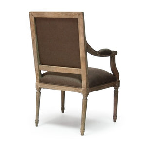 Zentique Louis Arm Chair — Solid Oak Frame with Breathable Linen Upholstery, Ergonomic Comfort & Timeless Style Limed Grey Oak, Aubergine Linen B008 E272 A008