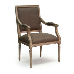 Zentique Louis Arm Chair — Solid Oak Frame with Breathable Linen Upholstery, Ergonomic Comfort & Timeless Style Limed Grey Oak, Aubergine Linen B008 E272 A008