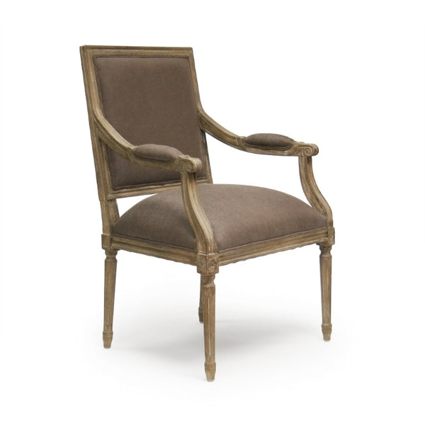 Zentique Louis Arm Chair — Solid Oak Frame with Breathable Linen Upholstery, Ergonomic Comfort & Timeless Style Limed Grey Oak, Aubergine Linen B008 E272 A008