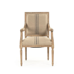 Zentique Louis Arm Chair — Solid Oak Frame with Breathable Linen Upholstery, Ergonomic Comfort & Timeless Style Limed Grey Oak, Khaki Linen with Blue Stripe B008 E272 A033 Blue Stripe