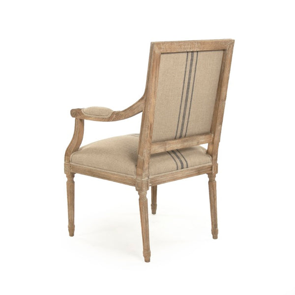 Zentique Louis Arm Chair — Solid Oak Frame with Breathable Linen Upholstery, Ergonomic Comfort & Timeless Style Limed Grey Oak, Khaki Linen with Blue Stripe B008 E272 A033 Blue Stripe