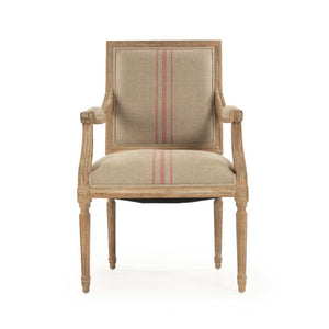 Zentique Louis Arm Chair — Solid Oak Frame with Breathable Linen Upholstery, Ergonomic Comfort & Timeless Style Limed Grey Oak, Khaki Linen with Red Stripe B008 E272 A034 Red Stripe