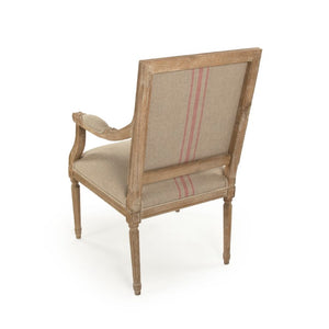 Zentique Louis Arm Chair — Solid Oak Frame with Breathable Linen Upholstery, Ergonomic Comfort & Timeless Style Limed Grey Oak, Khaki Linen with Red Stripe B008 E272 A034 Red Stripe