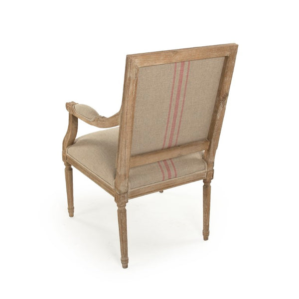 Zentique Louis Arm Chair — Solid Oak Frame with Breathable Linen Upholstery, Ergonomic Comfort & Timeless Style Limed Grey Oak, Khaki Linen with Red Stripe B008 E272 A034 Red Stripe