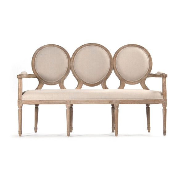 Medallion Settee Limed Grey Oak, Natural Linen B009-3 E272 A003 Zentique