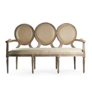 Medallion Settee Limed Grey Oak, Hemp Linen B009-3 E272 H009 Zentique