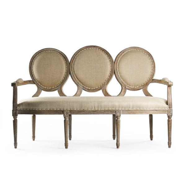 Medallion Settee Limed Grey Oak, Hemp Linen B009-3 E272 H009 Zentique