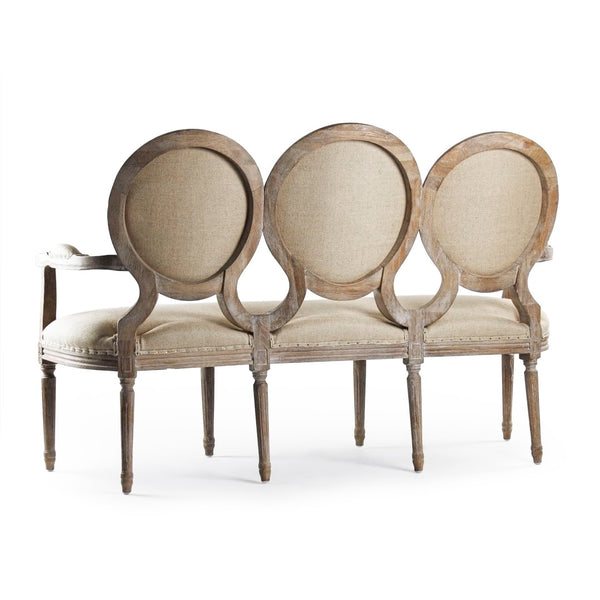Medallion Settee Limed Grey Oak, Hemp Linen B009-3 E272 H009 Zentique