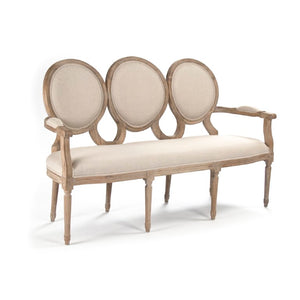 Zentique Medallion Settee with Oak Frame and Linen Upholstery — Classic Medallion Back, Plush Supportive Seating Limed Grey Oak, Natural Linen B009-3 E272 A003