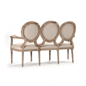 Zentique Medallion Settee with Oak Frame and Linen Upholstery — Classic Medallion Back, Plush Supportive Seating Limed Grey Oak, Natural Linen B009-3 E272 A003