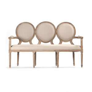 Zentique Medallion Settee with Oak Frame and Linen Upholstery — Classic Medallion Back, Plush Supportive Seating Limed Grey Oak, Natural Linen B009-3 E272 A003
