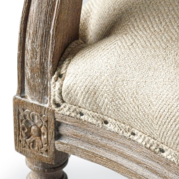 Zentique Medallion Settee with Oak Frame and Linen Upholstery — Classic Medallion Back, Plush Supportive Seating Limed Grey Oak, Hemp Linen B009-3 E272 H009