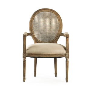 Zentique Medallion Oak Arm Chair with Cane Back and Linen Upholstery — Classic Comfort, Durable Craftsmanship B009-Cane E272 A003