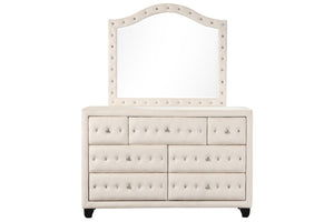 English Elm Sophia Hollywood Regency Velvet Framed Wall Mirror with Crystal Tufted Wood Border B009136650