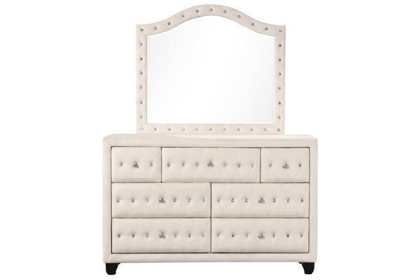 English Elm Sophia Hollywood Regency Velvet Framed Wall Mirror with Crystal Tufted Wood Border B009136650