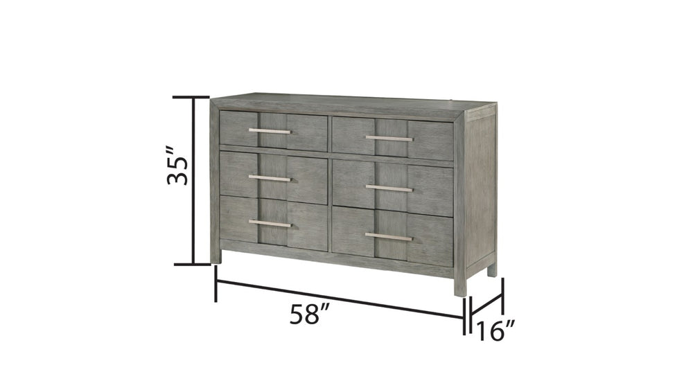 English Elm Modern Six Drawer Gray Dresser with Silver Hardware for Bedroom Storage B009139192