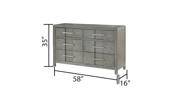 English Elm Modern Six Drawer Gray Dresser with Silver Hardware for Bedroom Storage B009139192