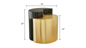 English Elm Ying Yang Sculptural Iron End Table with Bold Black and Gold Powder-Coated Finish B009140742