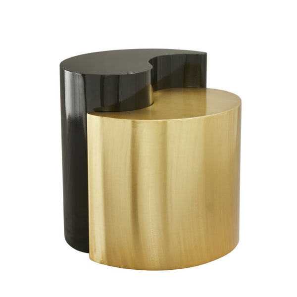 English Elm Ying Yang Sculptural Iron End Table with Bold Black and Gold Powder-Coated Finish B009140742