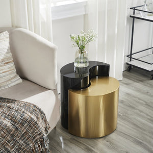 English Elm Ying Yang Sculptural Iron End Table with Bold Black and Gold Powder-Coated Finish B009140742