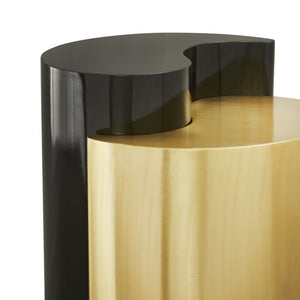 English Elm Ying Yang Sculptural Iron End Table with Bold Black and Gold Powder-Coated Finish B009140742