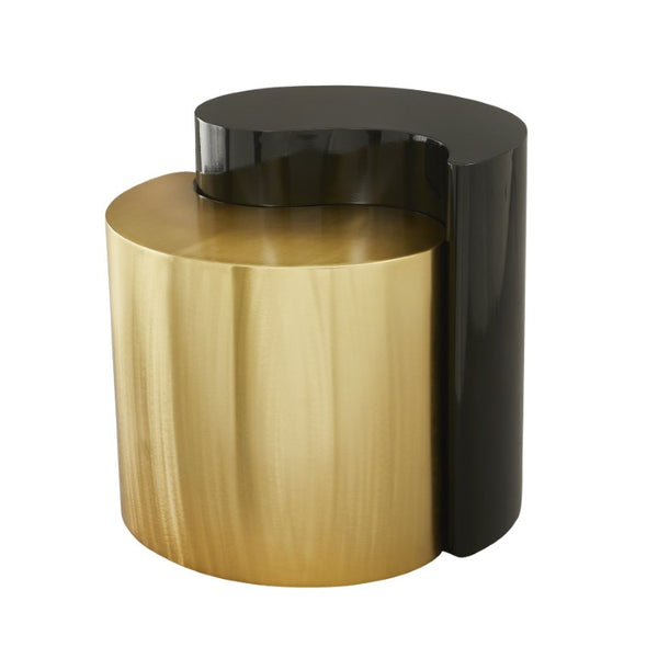 English Elm Ying Yang Sculptural Iron End Table with Bold Black and Gold Powder-Coated Finish B009140742