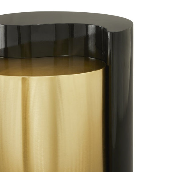 English Elm Ying Yang Sculptural Iron End Table with Bold Black and Gold Powder-Coated Finish B009140742