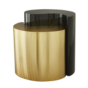 English Elm Ying Yang Sculptural Iron End Table with Bold Black and Gold Powder-Coated Finish B009140742