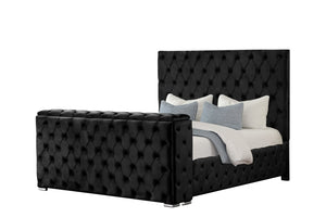 English Elm Encore Tufted Upholstered King Bed with Fireplace Footboard and Built-in Tv Storage B009P309561