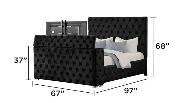 English Elm Encore Tufted Upholstered King Bed with Fireplace Footboard and Built-in Tv Storage B009P309561