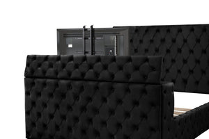 English Elm Encore Tufted Upholstered King Bed with Fireplace Footboard and Built-in Tv Storage B009P309561