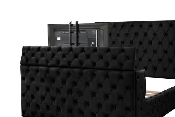 English Elm Encore Tufted Upholstered King Bed with Fireplace Footboard and Built-in Tv Storage B009P309561